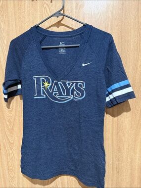 Nike Navy Tampa Bay Rays V-Neck Tee with Light Blue & White Accents